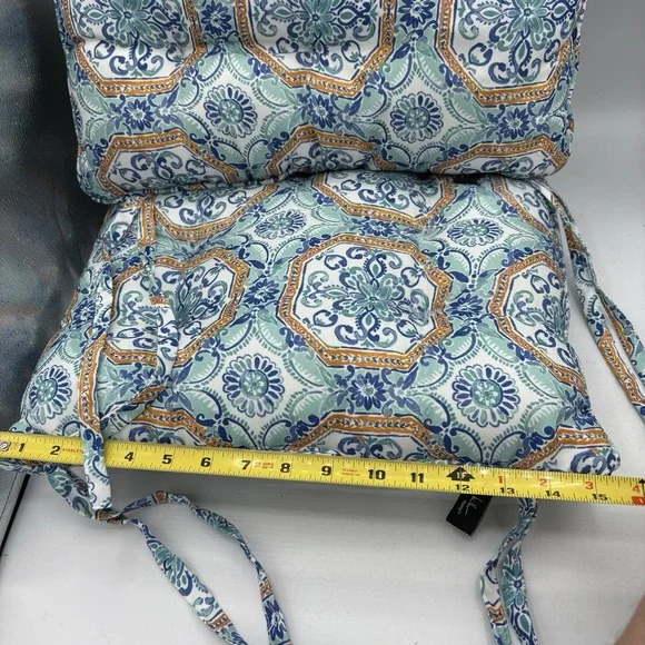 Nicole Miller Home Pillows Square Decor with Chair Ties 15"x15" Teal Set of 2 - Picture 4 of 11